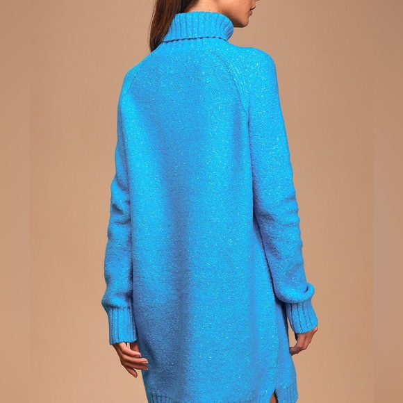 All Chill Bright Blue Knit Turtleneck Sweater Dress - Picture 2 of 15